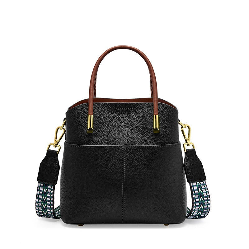 Grained Leather Bucket Bag with Double Handle - Emilia