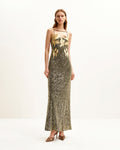 Araminta Sequined Gown With Floral Details Gold, 2 US