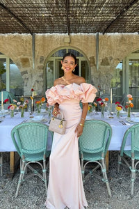 Satin Sleeveless Off The Shoulder Long Prom Dress With Pleated