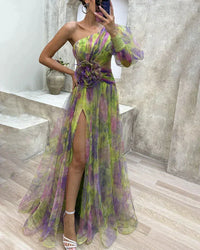 Diana - Asymmetrical One Sleeve Split Dress