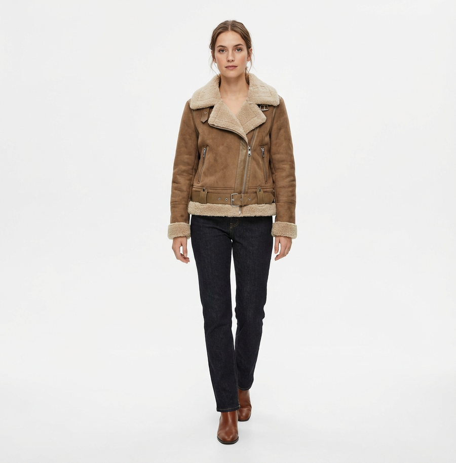 Caroline – Shearling Aviator Suede Jacket