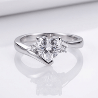 HEART ZIRCONIA SILVER BYPASS RING