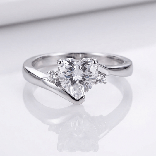 HEART ZIRCONIA SILVER BYPASS RING