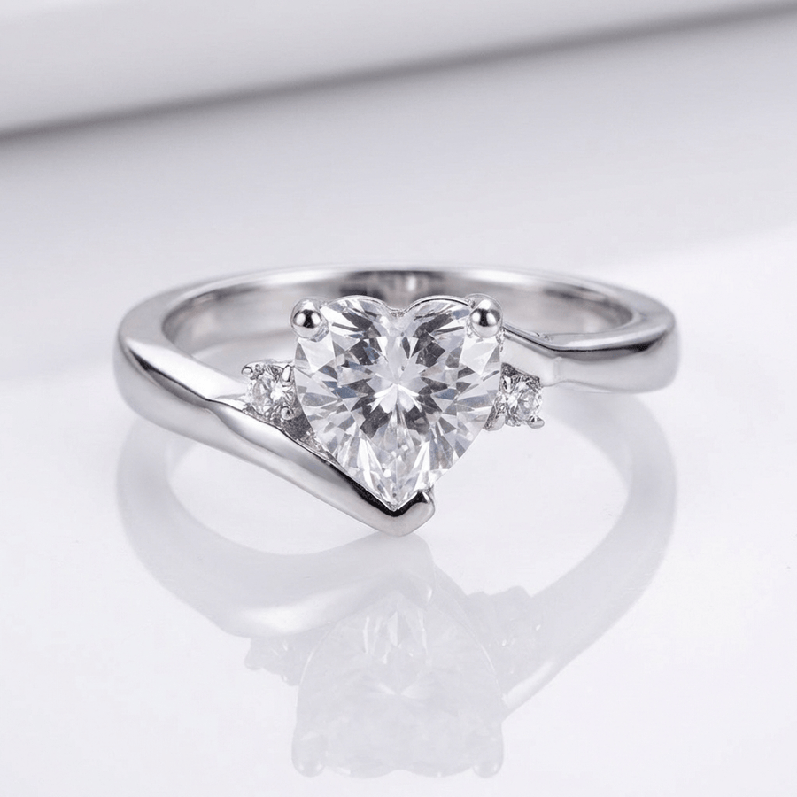 HEART ZIRCONIA SILVER BYPASS RING