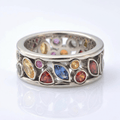 SILVER MULTI STONE RAINBOW RING