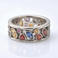 SILVER MULTI STONE RAINBOW RING