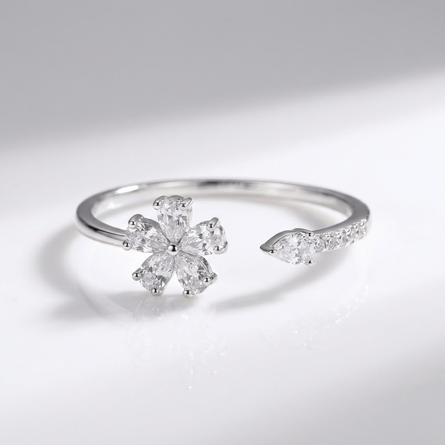 SILVER ZIRCONIA FLOWER - (ADJUSTABLE)