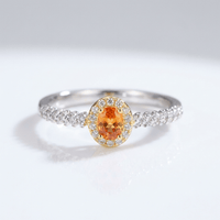 SILVER ORANGE TOPAZ HALO RING - (ADJUSTABLE)