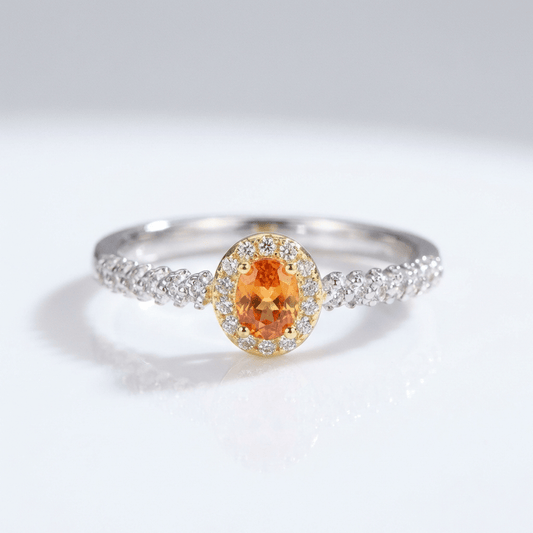 SILVER ORANGE TOPAZ HALO RING - (ADJUSTABLE)