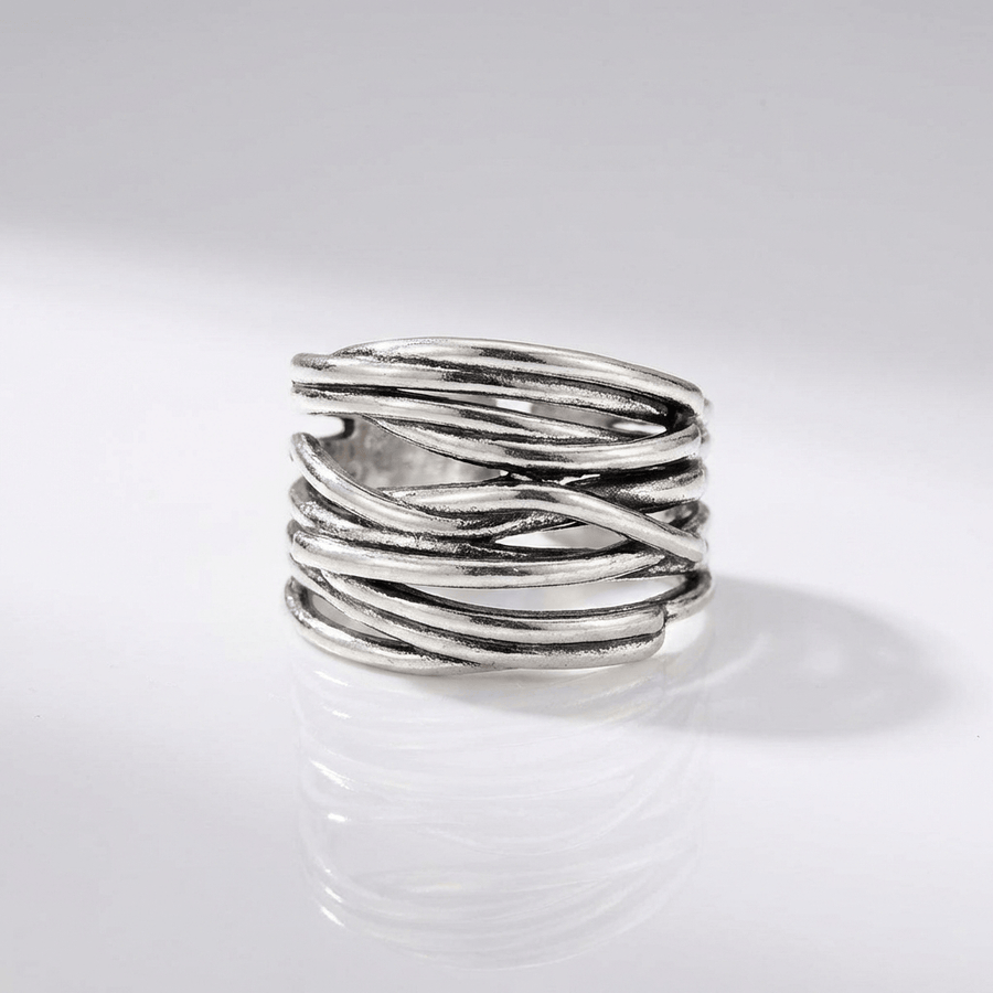 SILVER STACKED ZIRCONIA RING - (ADJUSTABLE)
