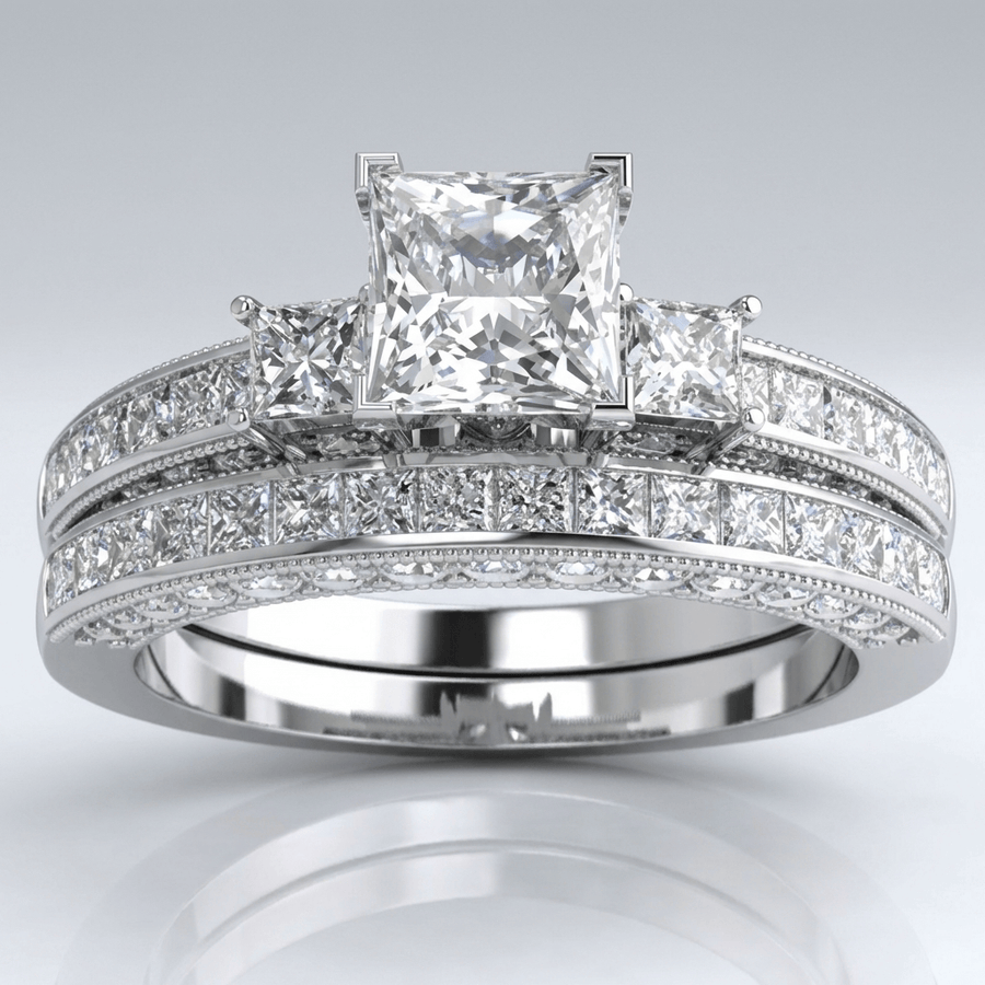 SILVER SQUARE DIAMOND PAVE RING