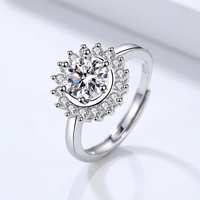 SILVER ROUND DIAMOND SUNBURST RING - (ADJUSTABLE)