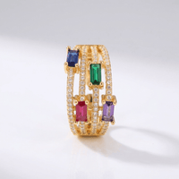 GOLD COLORFUL GEMSTONE RING - (ADJUSTABLE)