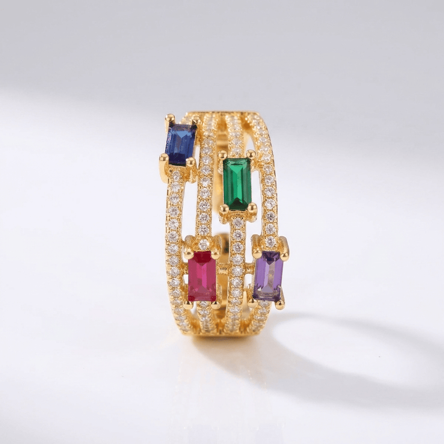 GOLD COLORFUL GEMSTONE RING - (ADJUSTABLE)