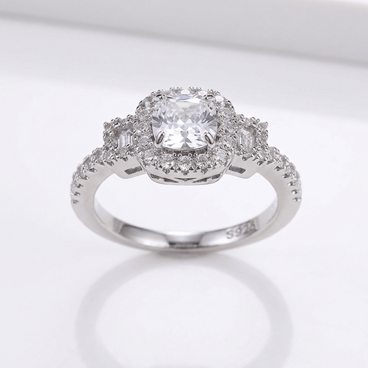 SILVER CUSHION DIAMOND HALO RING
