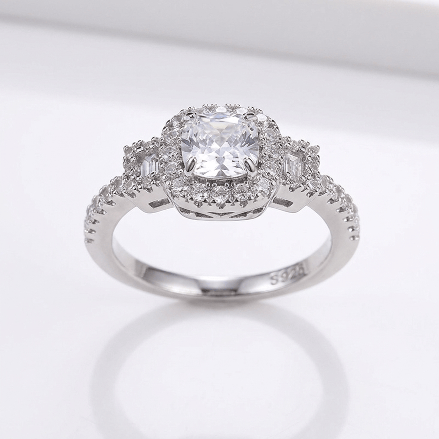 SILVER CUSHION DIAMOND HALO RING