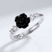 SILVER ROSE DIAMOND RING - (ADJUSTABLE)
