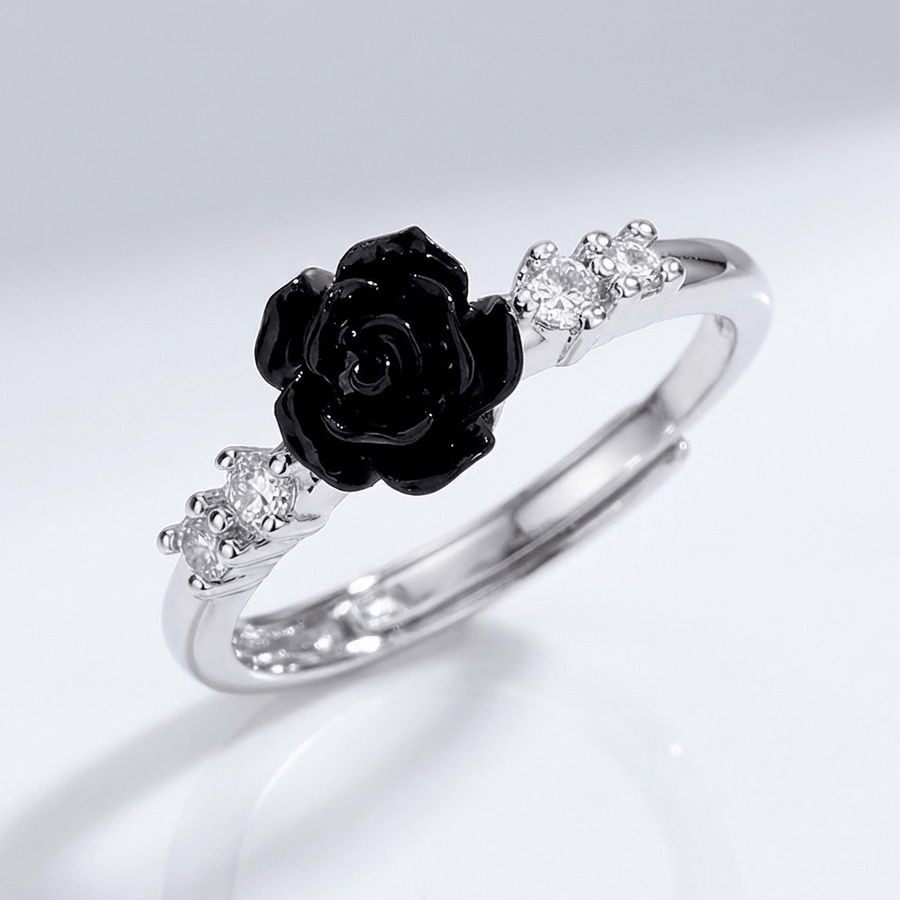 SILVER ROSE DIAMOND RING - (ADJUSTABLE)