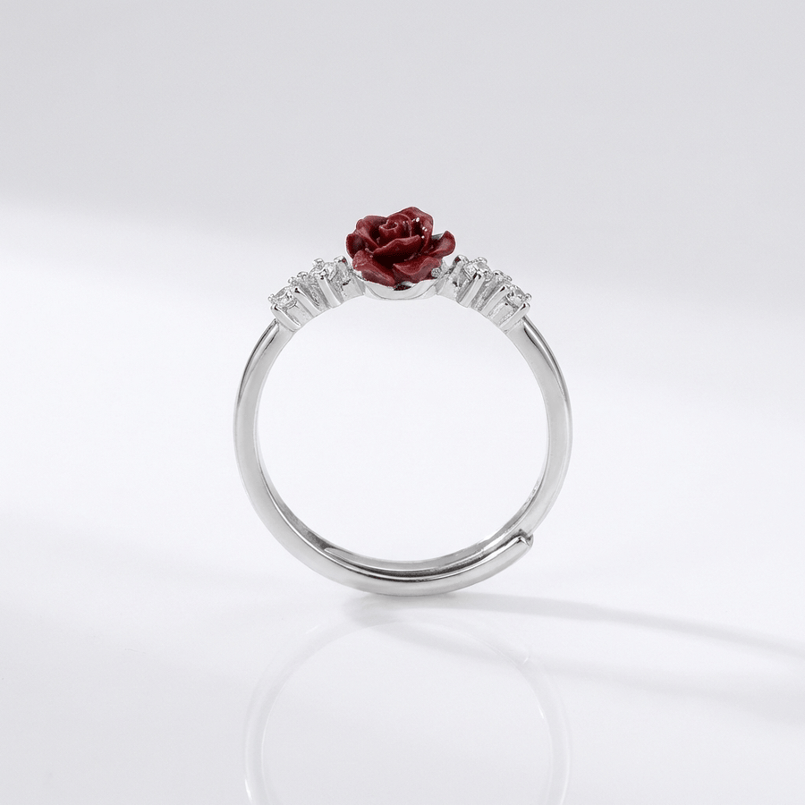 SILVER ROSE DIAMOND RING - (ADJUSTABLE)