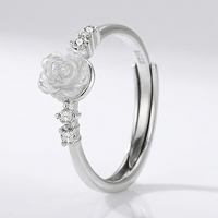 SILVER ROSE DIAMOND RING - (ADJUSTABLE)