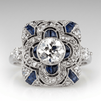 SILVER DIAMOND SAPPHIRE VINTAGE RING