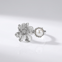 SILVER PEARL BEADED RING