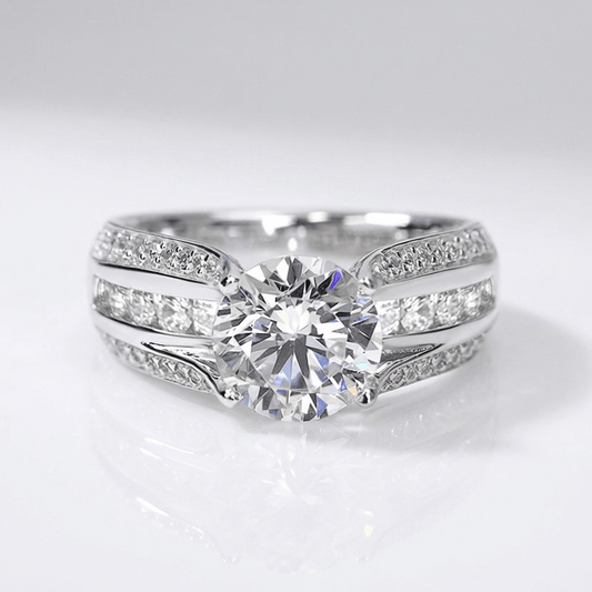 SILVER ROUND DIAMOND PAVE BAND RING