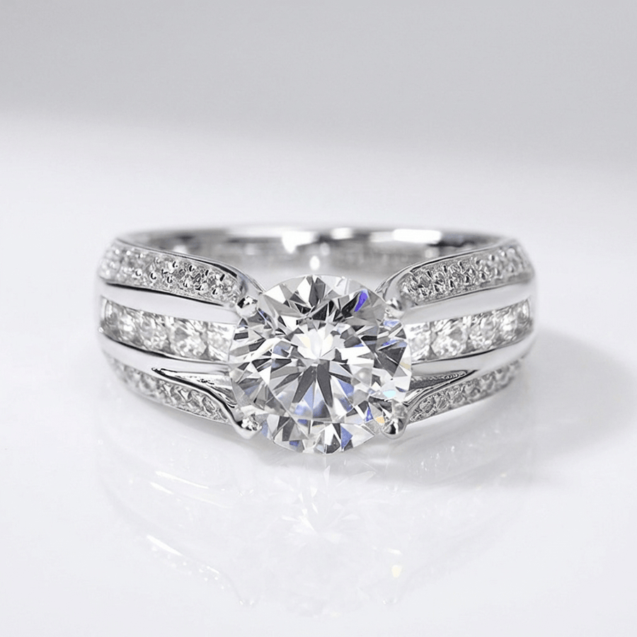 SILVER ROUND DIAMOND PAVE BAND RING