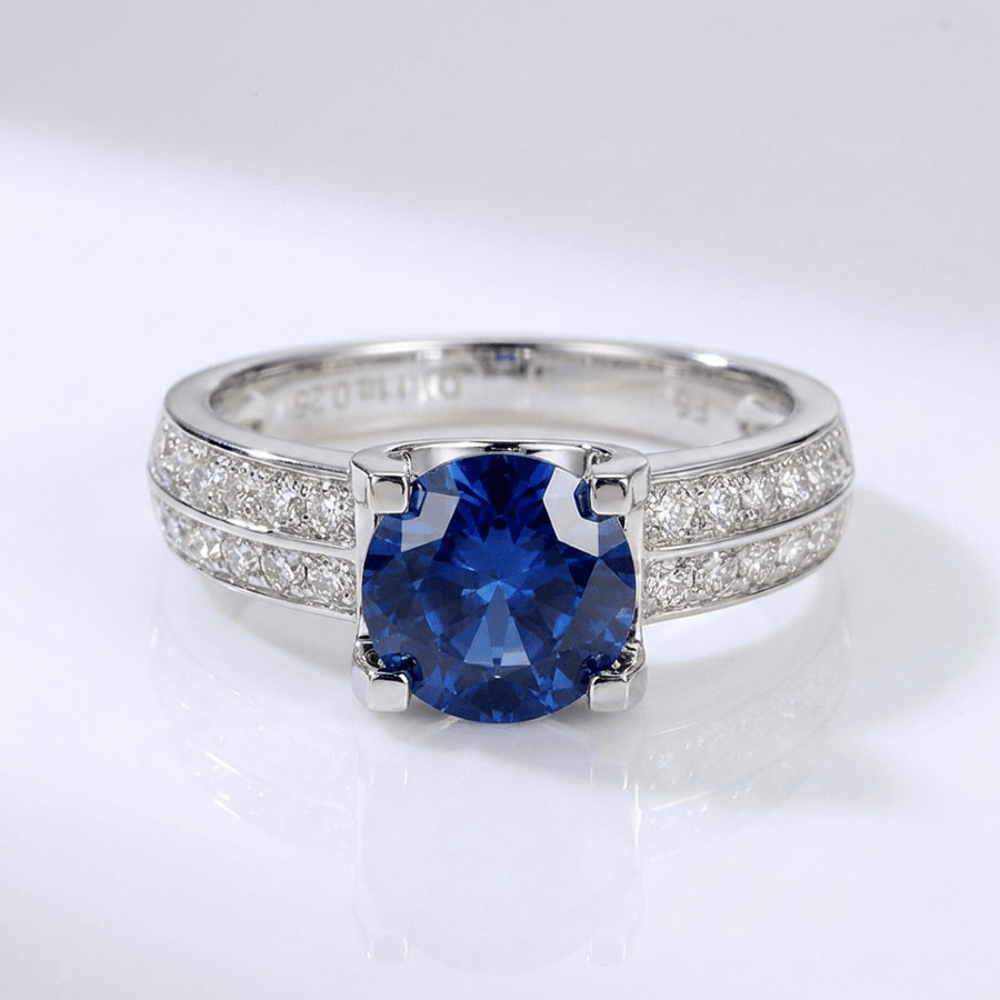 SILVER ROUND DIAMOND PAVE SOLITAIRE RING - (ADJUSTABLE)