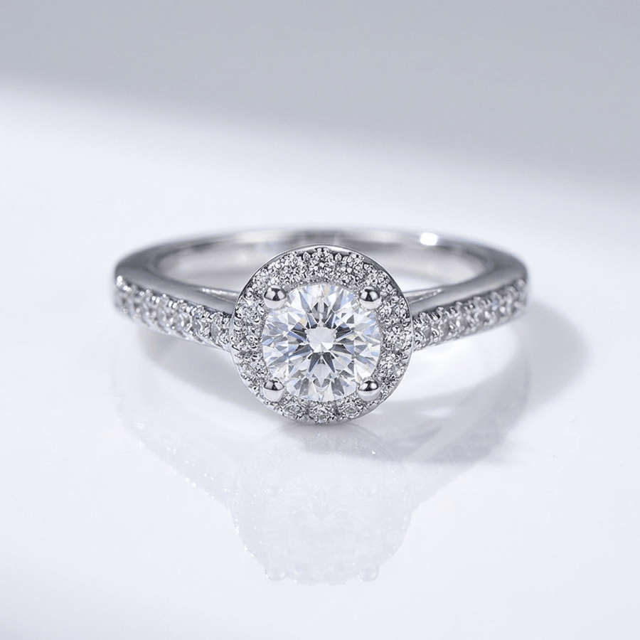 SILVER CUSHION DIAMOND PAVE HALO RING