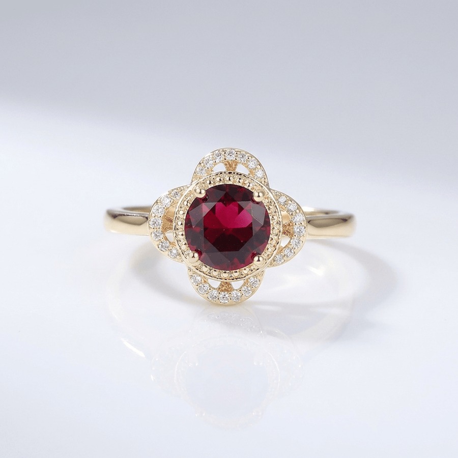 GOLD RUBY DIAMOND HALO RING