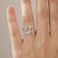 SILVER ZIRCONIA LEAF WRAP - (ADJUSTABLE)
