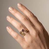 RUSTIC GOLD AMETHYST & PERIDOT RING - (ADJUSTABLE)