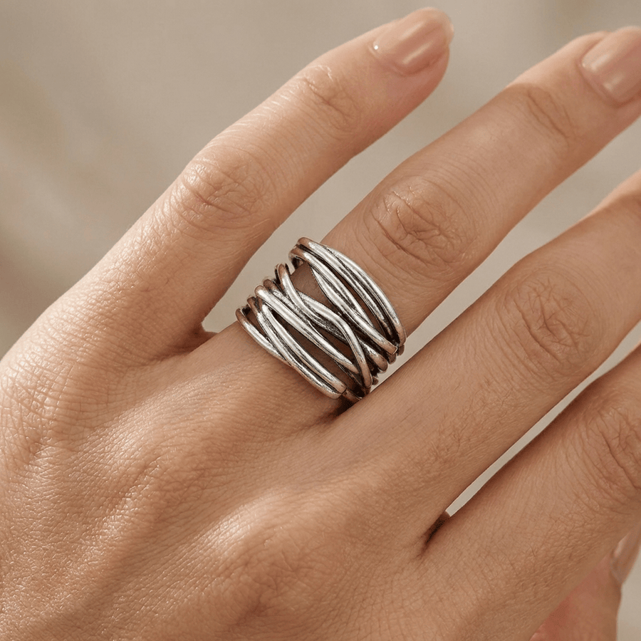 SILVER STACKED ZIRCONIA RING - (ADJUSTABLE)