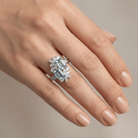 AQUAMARINE CRYSTAL SILVER RING - (ADJUSTABLE)