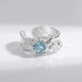 SILVER AQUAMARINE TEXTURED RING - (ADJUSTABLE)