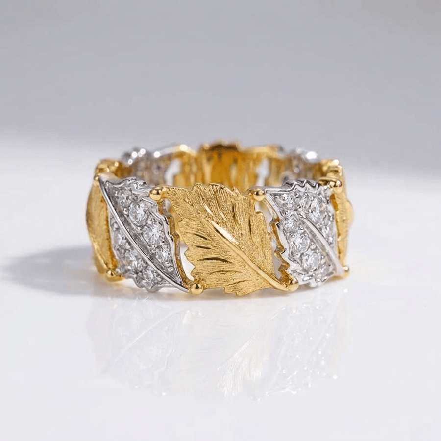 GOLD SILVER LEAF PAVE RING - (ADJUSTABLE)