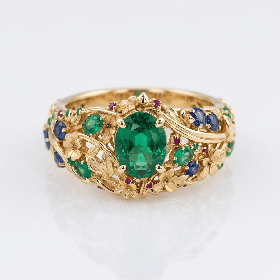 GOLD EMERALD SAPPHIRE VINTAGE RING
