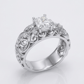 SILVER CUSHION DIAMOND CARVED RING