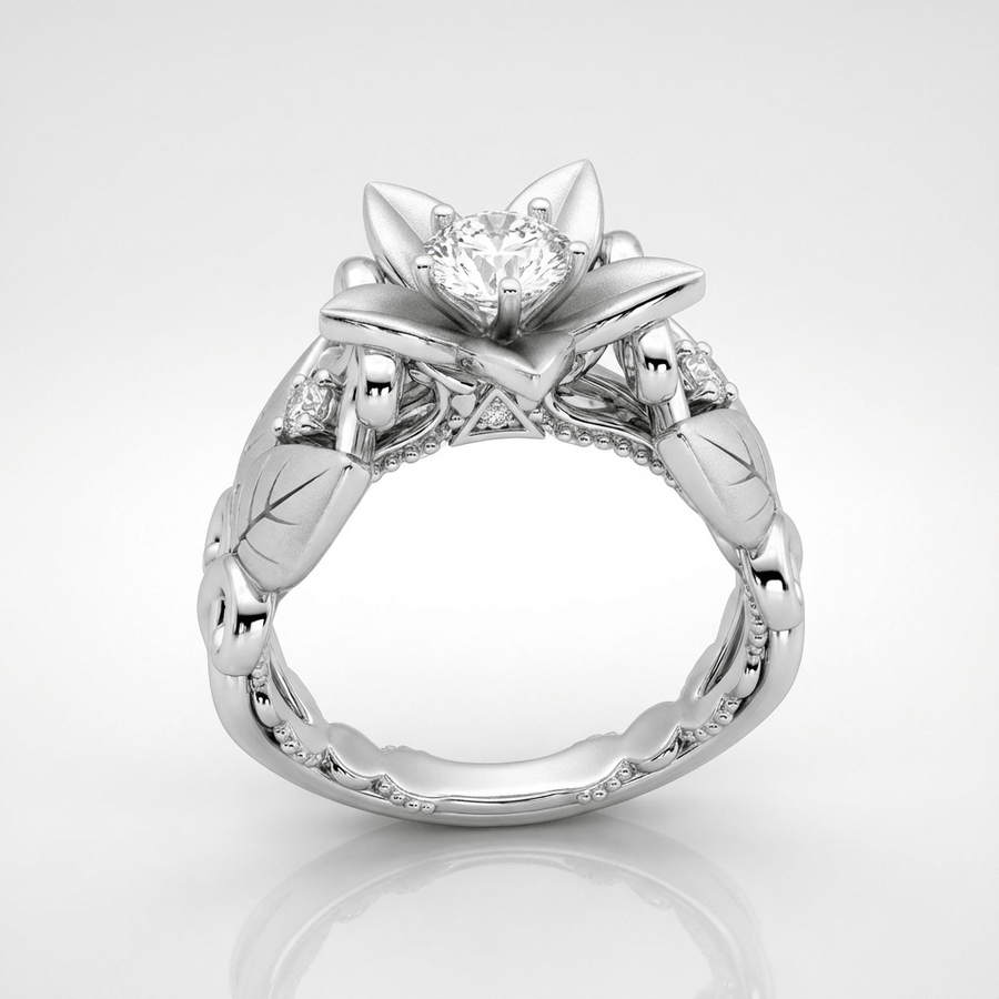 SILVER ZIRCONIA PETAL CROWN RING