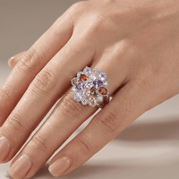 SILVER RAINBOW GEMSTONE BURST RING