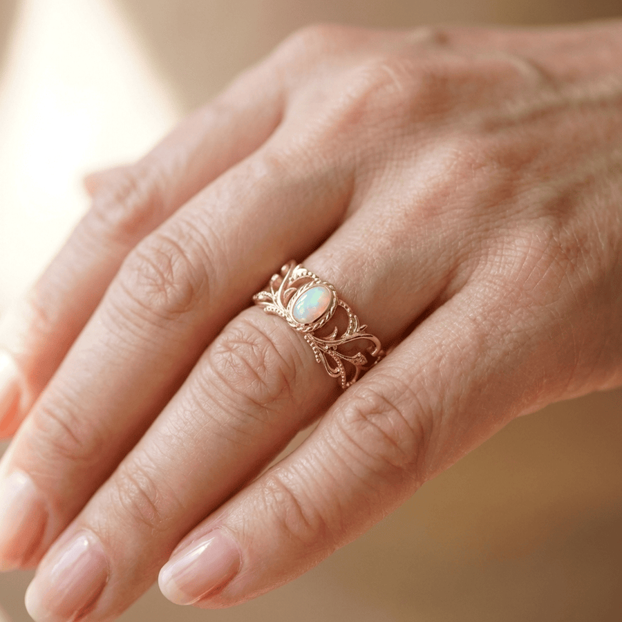 ROSE GOLD OPAL CELESTIAL WINGS RING - (ADJUSTABLE)