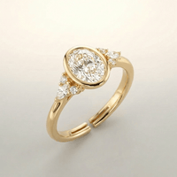 GOLD OVAL ZIRCONIA PEAR TRIO RING - (ADJUSTABLE)