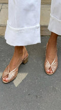 Georgiana – Metallic Woven Peep-Toe Slingback Block Heels