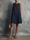 Esther – Linen Mini Dress with Gold Buttons