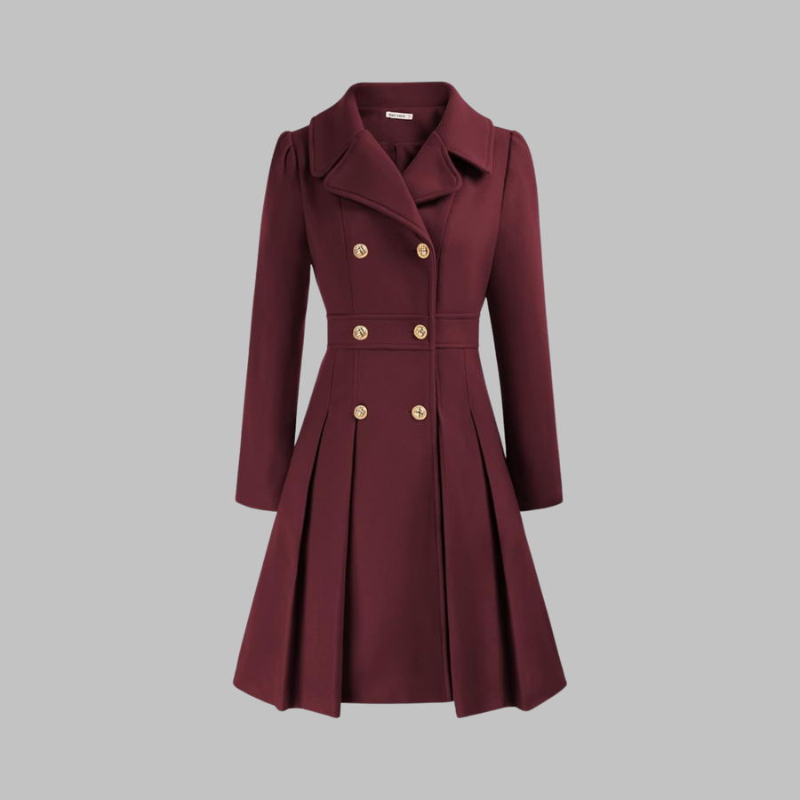 Dami - Classy Double Button Long Sleeve Coat Burgundy