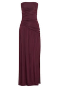 Bex Strapless Slinky Maxi Dress With Split Burgundy