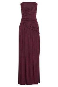 Bex Strapless Slinky Maxi Dress With Split Burgundy