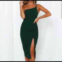 Dress One Shoulder Midi Dress Color: Green Size: S