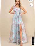 Dress Nwt! Dramatically Lovely Blue Floral One Shoulder Maxi Dress.